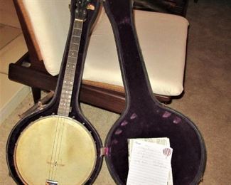 Pam banjo and case