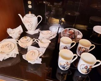 Small porcelain tea set by Winterling Germany and Norman Rockwell cups and plates