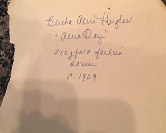 "Alice Day"  Ziegfeld Follies Dancer circa 1909 Bertha Alice Hughes- She danced and was a regular guest at the elite N.Y.C. Chrysler Building Cloud Club located on the 66th, 67th and 68th floors. She acquired this Cloud Club flatware during this time. Her great niece has it and is selling. VERY RARE