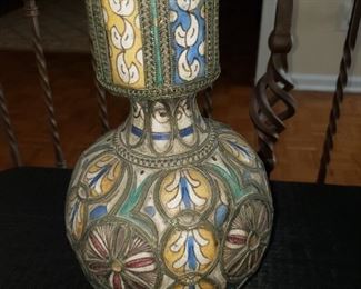 Vintge Pottery with metal accents