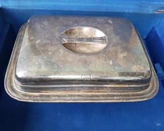 RARE Chrysler Building Elite N.Y.C. Cloud Club located on the 66th, 67th and 68th floors, custom Silver plated Lidded Casserole Dish stamped Reed & Barton Silver soldered NS 7228  10 Cloud Club 