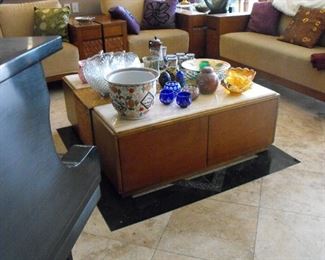 5 piece -Mid Century Mod Brutalist Furniture Set with 2 Sofas, 1 Chair, 1-End Table & 1-Cocktail Table   