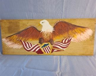 Hand Painted Sexton American Eagle on piece of wood