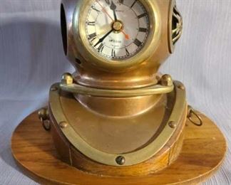 Quartz Navy Divers Helmet Mark V Brass - Copper Ship's Clock