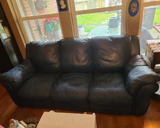 Blue Leather Sofa -Solid and in Great Condition
