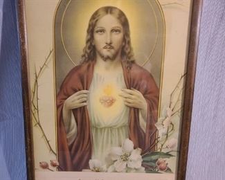 VINTAGE - Jesus w/ Frame "Consecration of the Family to the Sacred Heart"