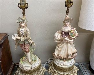 Pair of Old Figural Porcelain Table Lamps