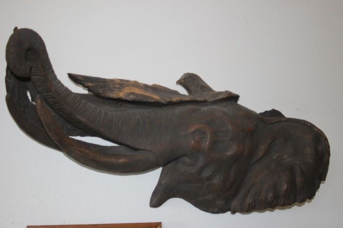 Wooden elephant sculpture.