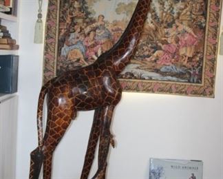 8 foot tall wooden giraffe and baby.