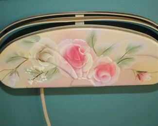 Vintage wall light with hand painted rose decor.