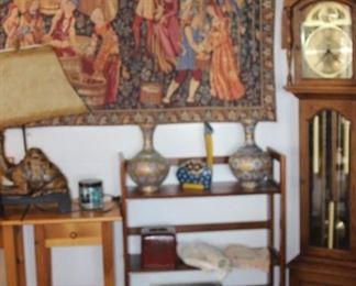 Tapestry, bookcase, Grand Mother clock, Cloisonne, 
