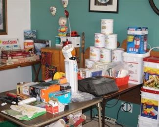 Dried food supplies, emergency kits, tread mill, flash lights camping items.