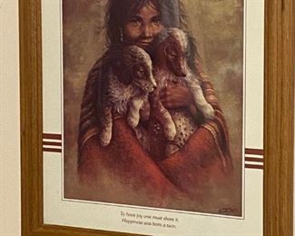 Indian Girl with puppies framed print