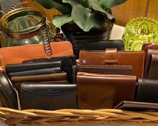 Leather designer wallets, key holder cases, writing journals