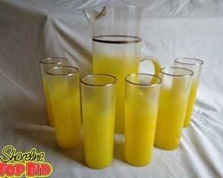 Antique Blendo Glass Pitcher Glass Set