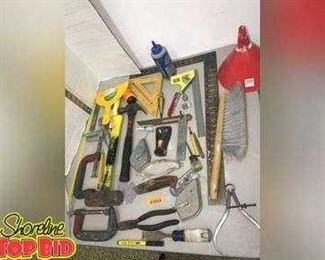 Hammer, pliers, funnels, squares, chalk, plumb Bob, clamps, etc.