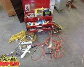 Tool Box with Assorted Tools, 2 Extension Cords