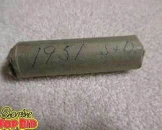 1 Roll of 1951 Roosevelt Dimes S and D, 50 Coins in Roll