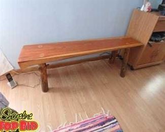 HandCrafted Log Bench with Slab Top