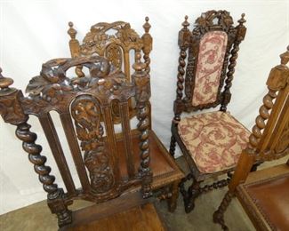 VIEW 3 OAK CARVED CHAIRS 