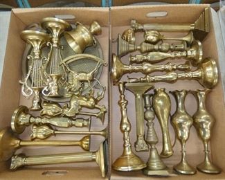 LOT BRASS CANDLE HOLDERS, ETC. 