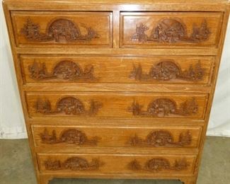 ASIAN OAK CARVED 2 OVER 4 CHEST 
