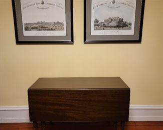 Franklin Fire art: 27 x 32 each, table: 29 x 47 x 51