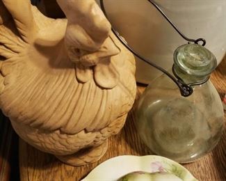 Nippon Butter, Clay Chicken, Antique Glass Fly Trap