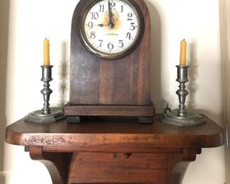 small table clock and shelf