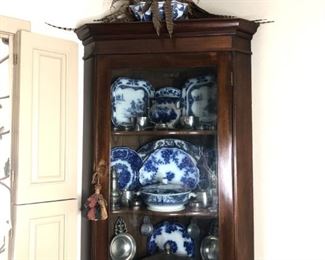 corner dish cupboard with glass door