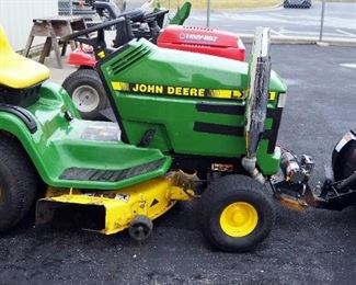 John Deere LX173 38" Riding Mower, With 36" Front Blade Model 190-833E-OEM On Remote Controlled Bandland Winch