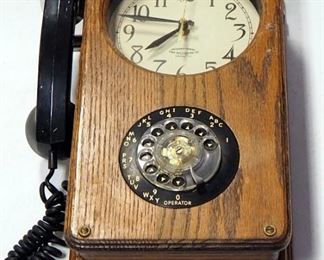 International Time Recording Co Quartz Clock Built-In T.D.Y. Telephone Company Inc Wall Set Phone, Front Opens To Reveal Clip Board, Phone Untested