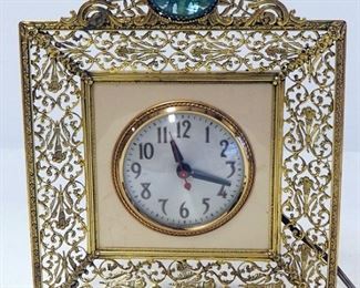 Decorative Electric Tabletop Clock With Blue Stone, Powers On