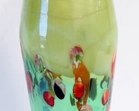Large Green Glass Vase With Abstract Floral Images, 25" High