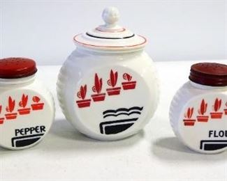 Glass Range Season Shakers For Sugar, Flour, Salt, Pepper And Larger Matching Unmarked Jar With Lid, Total Qty 5