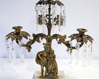 Brass And Marble Candle Stands With Elizabethan Characters, Some Chandeliers Need Repair, Qty 2, Each is 16.5" High