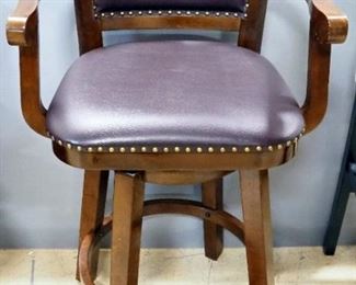 Bar Stool With "Leather" Back And Seat And Brass Tack Accents, Swivels, 43.5" High