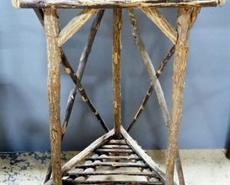 Wood Style Side Table With Triangular Lower Shelf, 27" High x 17" Wide x 12" Deep