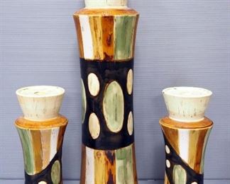 Ceramic Vase, 23.25" High, And 2 Matching Ceramic Candle Holders, 12" High