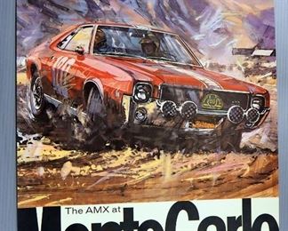 1968 AMC The AMX At Monte Carlo Car Racing Poster With Red GT, Approx 18" Wide x 23" High