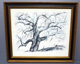 Frederic James (American, 1915-1985) "The White Sycamore" Print, Signed By Artist, Framed Under Glass, 34.25" Wide x 29.25" High