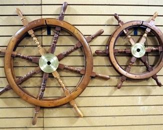 Nautical Ship Steering Wheels With Brass Centers, Qty 2, 36" Wide And 25" Wide
