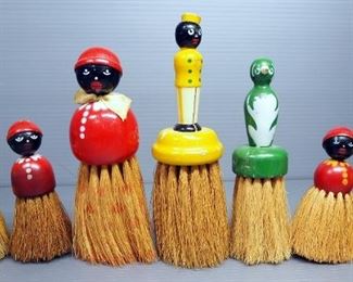 Black Americana Wood Handles Bristle Brushes, Various Sizes, Total Qty 7