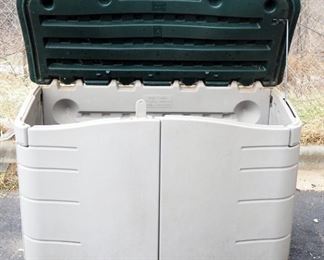 Rubbermaid Outdoor Horizontal Storage Shed With Hinged Lid And Double Door, Approx 34" High x 54" Wide x 24" Deep