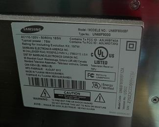 Samsung 65in HD LED TV Smart UN65F8000BF 34x57in