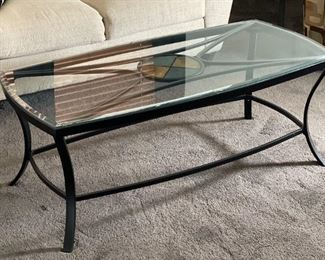 Slate Insert Glass Top Iron Frame Coffee Table 18.5x24x48in HxWxD