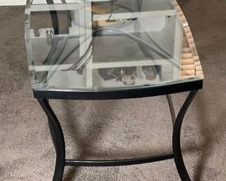 Slate Insert Glass Top Iron Frame Coffee Table 18.5x24x48in HxWxD