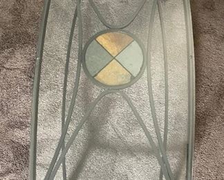 Slate Insert Glass Top Iron Frame Coffee Table 18.5x24x48in HxWxD