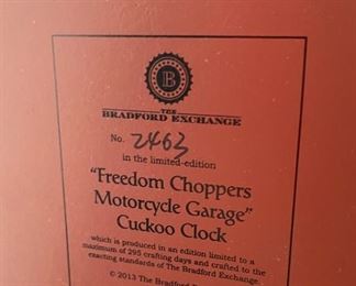 Bradford Exchange Freedom Choppers Motorcycle Garage Cuckoo Clock 16x8x7in HxWxD