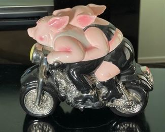 Clay Art Biker Hogs Ceramic Cookie Jar Harley Davidson 11x14x6in HxWxD